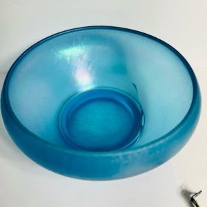 Vintage Dugan Diamond Mae West Celeste Blue Stretch Carnival Glass bowl.